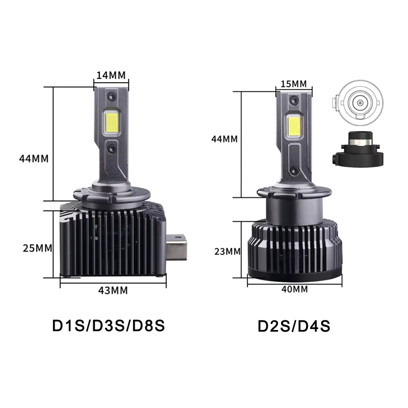 D2S LED Car Headlights 30000LM 6000K CANBUS Error-Free HID Replacement Turbo Bulbs Plug & Play Auto Lamps