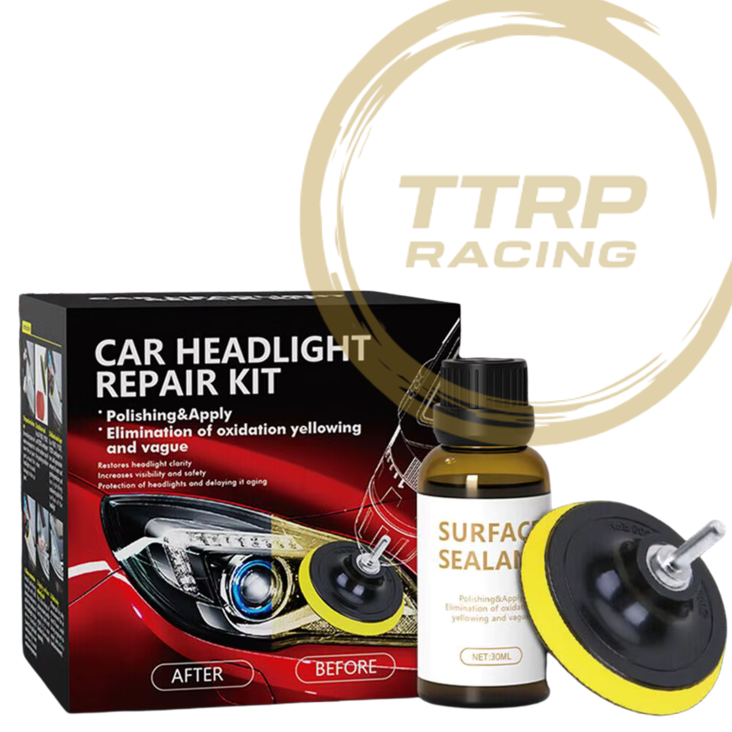 Car Headlight Restoration Kit – Polishing Paste, Brightener & Sanding Set for Clear Lenses
